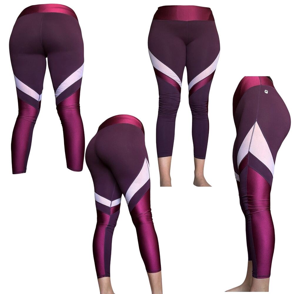 Fabletics size small Purple Mauve color block Mesh Powerhold 7/8 Leggings